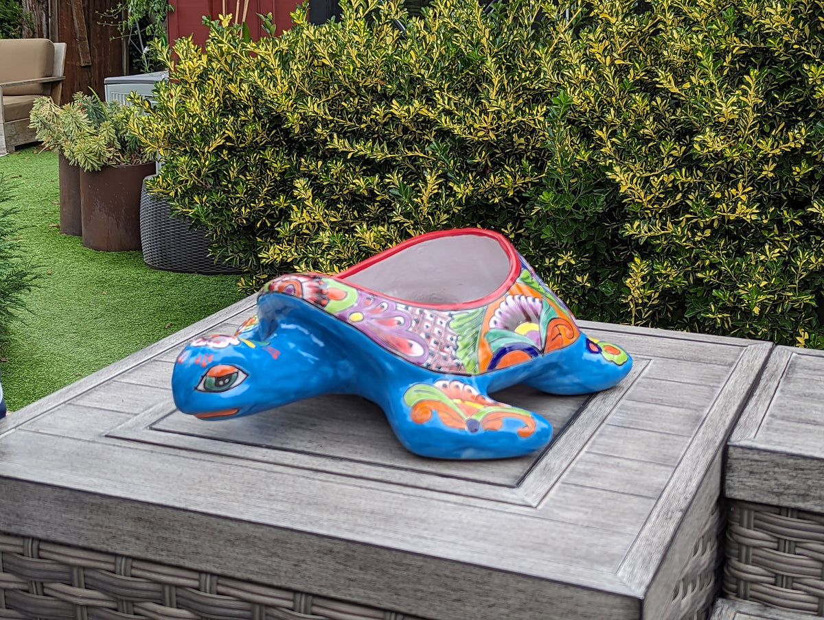 Talavera Turtle Planter, Handmade Mexican Pottery for Succulents or Flowers or Garden Decor, Ceramic Flower Pot for Outdoor or Home Decor