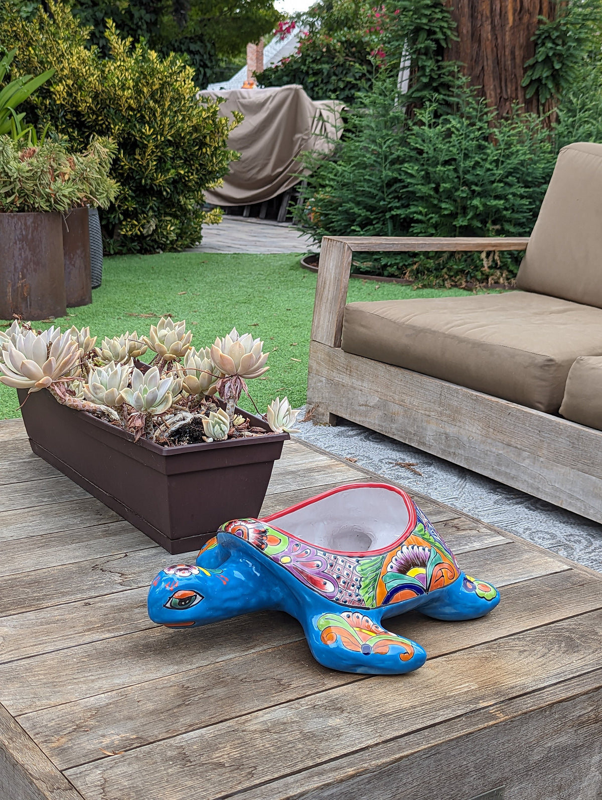 Talavera Turtle Planter, Handmade Mexican Pottery for Succulents or Flowers or Garden Decor, Ceramic Flower Pot for Outdoor or Home Decor