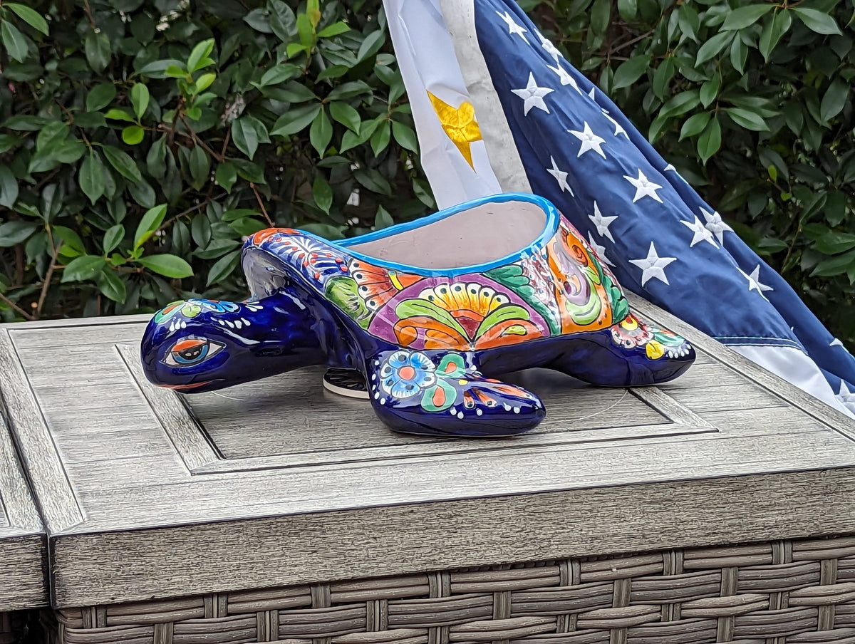Talavera Turtle Planter, Handmade Mexican Pottery for Succulents or Flowers or Garden Decor, Ceramic Flower Pot for Outdoor or Home Decor