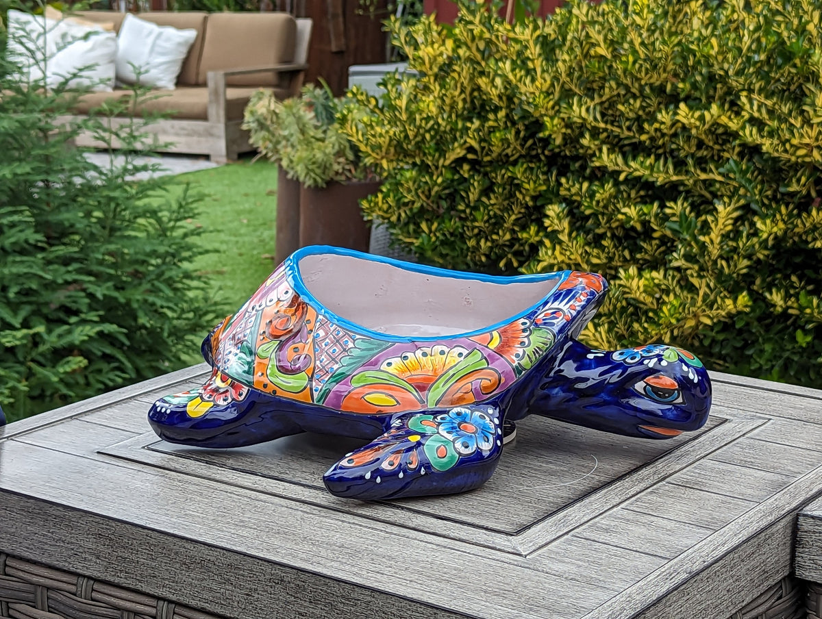 Talavera Turtle Planter, Handmade Mexican Pottery for Succulents or Flowers or Garden Decor, Ceramic Flower Pot for Outdoor or Home Decor