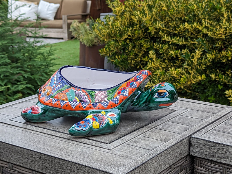 Talavera Turtle Planter, Handmade Mexican Pottery for Succulents or Flowers or Garden Decor, Ceramic Flower Pot for Outdoor or Home Decor