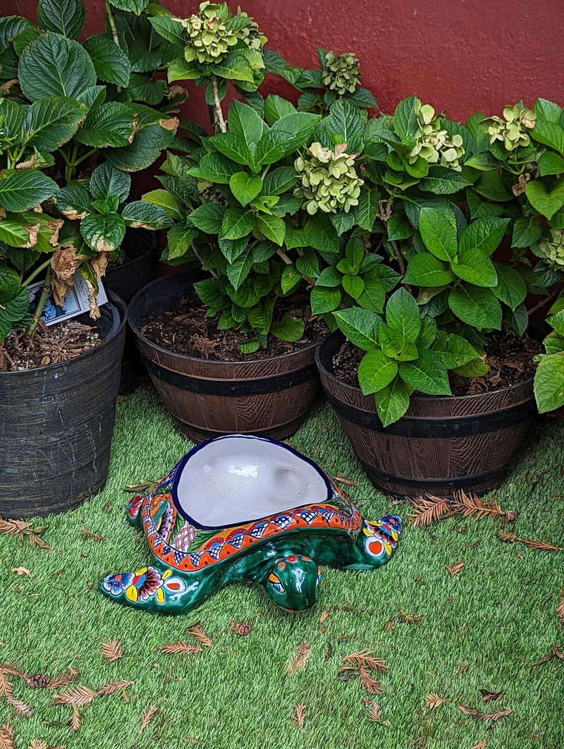 Talavera Turtle Planter, Handmade Mexican Pottery for Succulents or Flowers or Garden Decor, Ceramic Flower Pot for Outdoor or Home Decor