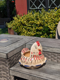 Chicken Planter, Ceramic Flower Pot, Handmade Mexican Pottery of Atzompa, Mexico for Indoor Home Decor or Yard Art Decor, Charming Plant Pot