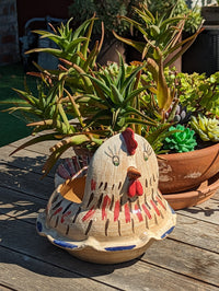 Chicken Planter, Ceramic Flower Pot, Handmade Mexican Pottery of Atzompa, Mexico for Indoor Home Decor or Yard Art Decor, Charming Plant Pot