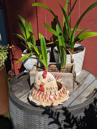 Chicken Planter, Ceramic Flower Pot, Handmade Mexican Pottery of Atzompa, Mexico for Indoor Home Decor or Yard Art Decor, Charming Plant Pot