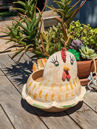 Chicken Planter, Ceramic Flower Pot, Handmade Mexican Pottery of Atzompa, Mexico for Indoor Home Decor or Yard Art Decor, Charming Plant Pot