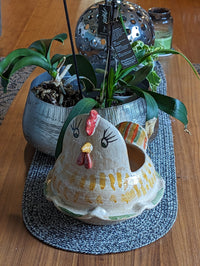 Chicken Planter, Ceramic Flower Pot, Handmade Mexican Pottery of Atzompa, Mexico for Indoor Home Decor or Yard Art Decor, Charming Plant Pot