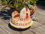 Chicken Planter, Ceramic Flower Pot, Handmade Mexican Pottery of Atzompa, Mexico for Indoor Home Decor or Yard Art Decor, Charming Plant Pot