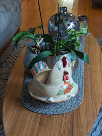Chicken Planter, Ceramic Flower Pot, Handmade Mexican Pottery of Atzompa, Mexico for Indoor Home Decor or Yard Art Decor, Charming Plant Pot