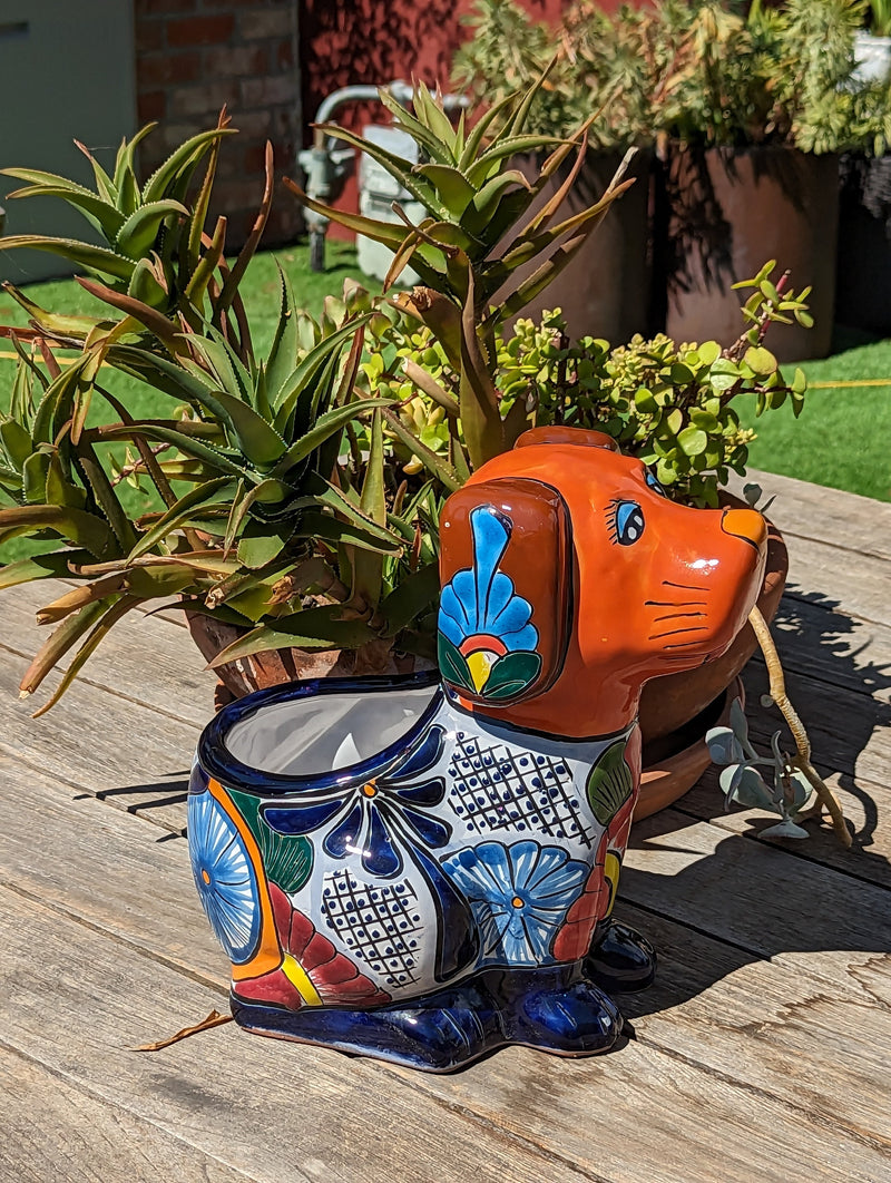 Cute Dog Flower Pot, Talavera Planter, Dog Decor, Flower Pots Outdoor, Dog Decorations, Handmade Mexican Talavera Pottery, Cute Dog Gifts