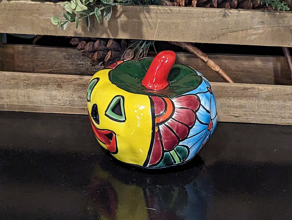 Halloween Pumpkin Decor, Jack-o-Lantern for Trick or Treat Party, Holiday Decor or Seasonal Yard Decor, Handmade Mexican Talavera Pottery