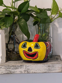 Halloween Pumpkin Decor, Jack-o-Lantern for Trick or Treat Party, Holiday Decor or Seasonal Yard Decor, Handmade Mexican Talavera Pottery