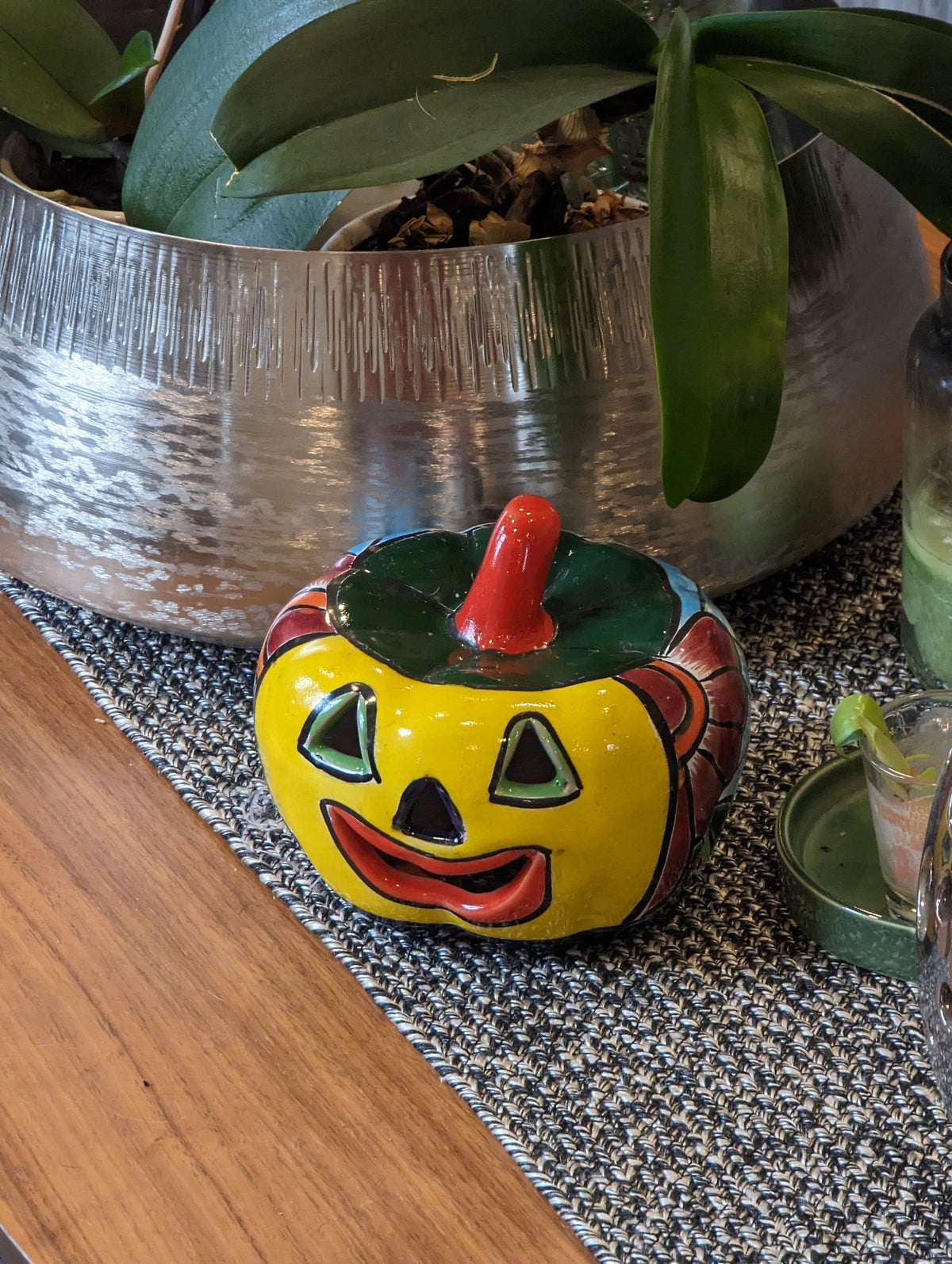 Halloween Pumpkin Decor, Jack-o-Lantern for Trick or Treat Party, Holiday Decor or Seasonal Yard Decor, Handmade Mexican Talavera Pottery