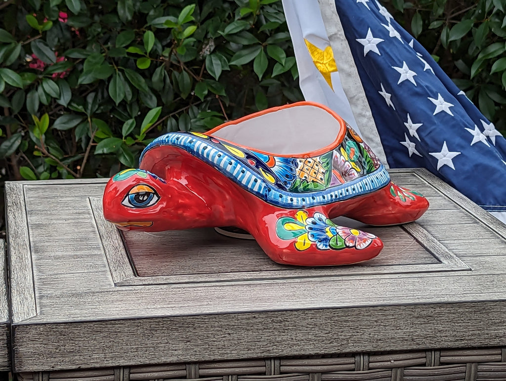 Talavera Turtle Planter, Handmade Mexican Pottery for Succulents, Flowers, Ceramic Flower Pot, Painted Flower Pot, Mexican Garden Decor