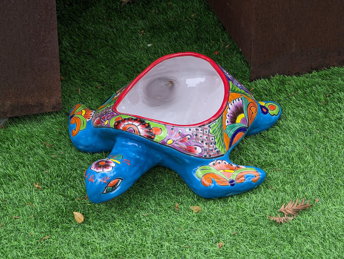 Talavera Turtle Planter, Handmade Mexican Pottery for Succulents or Flowers or Garden Decor, Ceramic Flower Pot for Outdoor or Home Decor