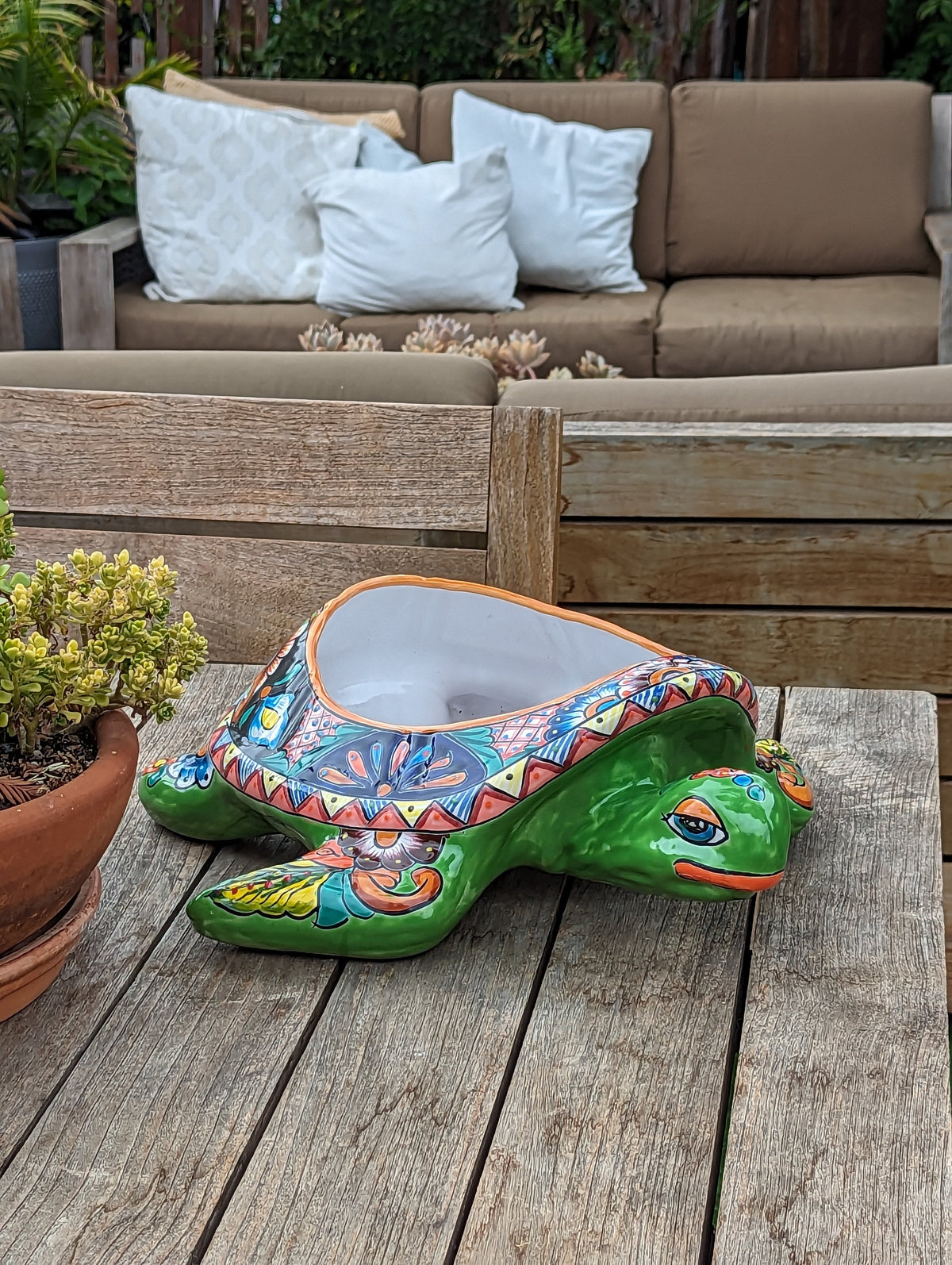Talavera Turtle Planter, Handmade Mexican Pottery for Succulents or Flowers or Garden Decor, Ceramic Flower Pot for Outdoor or Home Decor
