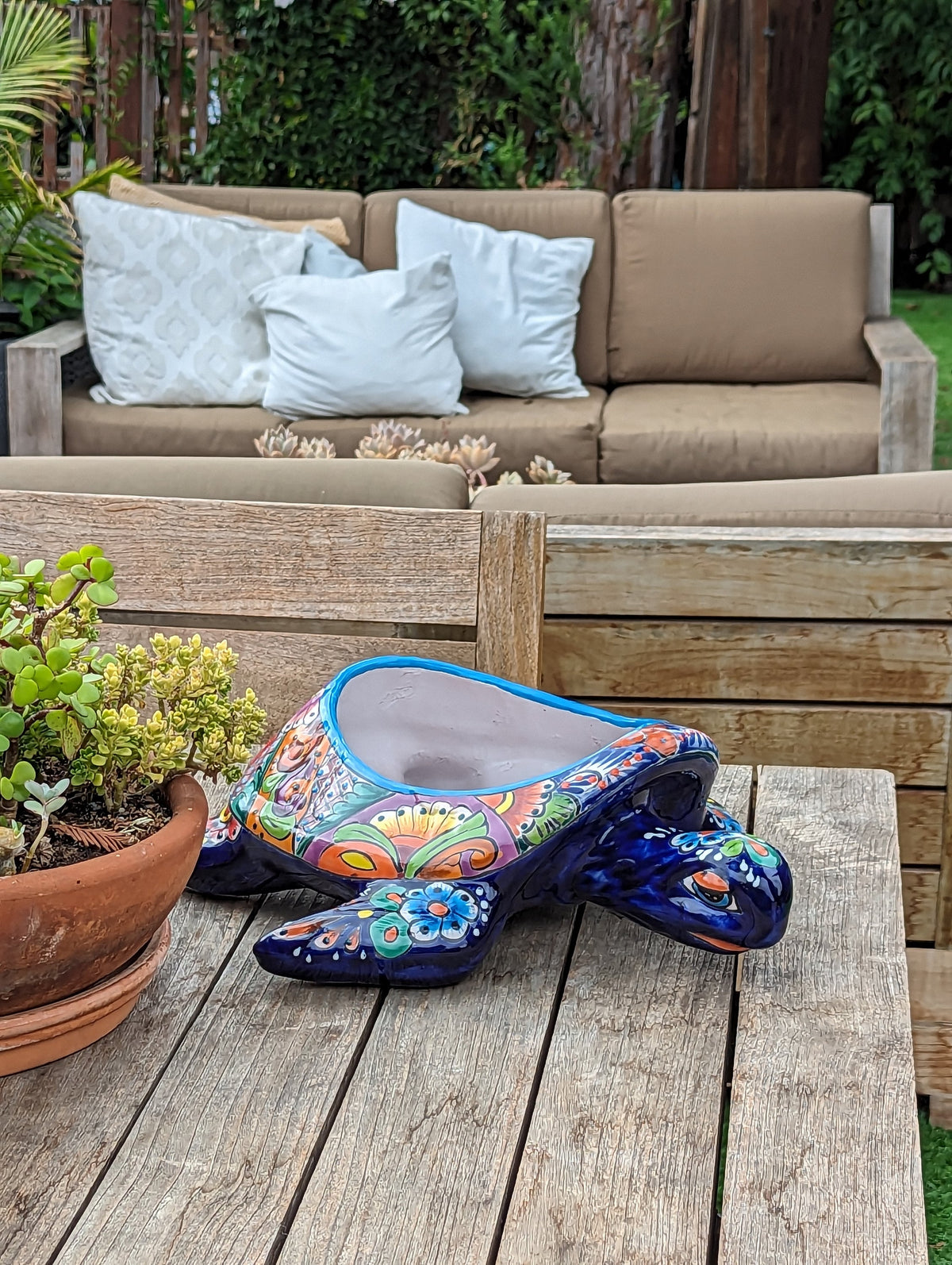 Talavera Turtle Planter, Handmade Mexican Pottery for Succulents or Flowers or Garden Decor, Ceramic Flower Pot for Outdoor or Home Decor