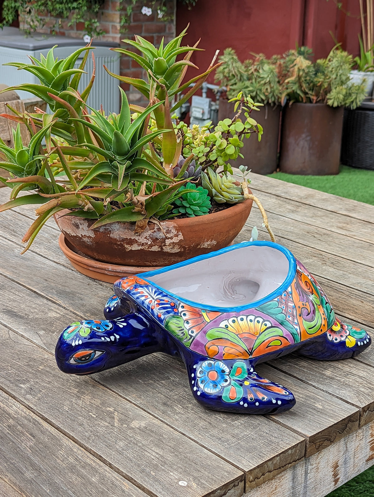 Talavera Turtle Planter, Handmade Mexican Pottery for Succulents or Flowers or Garden Decor, Ceramic Flower Pot for Outdoor or Home Decor