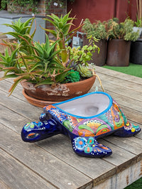Talavera Turtle Planter, Handmade Mexican Pottery for Succulents or Flowers or Garden Decor, Ceramic Flower Pot for Outdoor or Home Decor