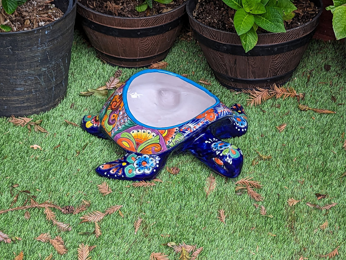 Talavera Turtle Planter, Handmade Mexican Pottery for Succulents or Flowers or Garden Decor, Ceramic Flower Pot for Outdoor or Home Decor