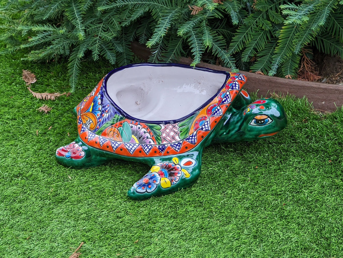 Talavera Turtle Planter, Handmade Mexican Pottery for Succulents or Flowers or Garden Decor, Ceramic Flower Pot for Outdoor or Home Decor
