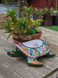Talavera Turtle Planter, Handmade Mexican Pottery for Succulents or Flowers or Garden Decor, Ceramic Flower Pot for Outdoor or Home Decor