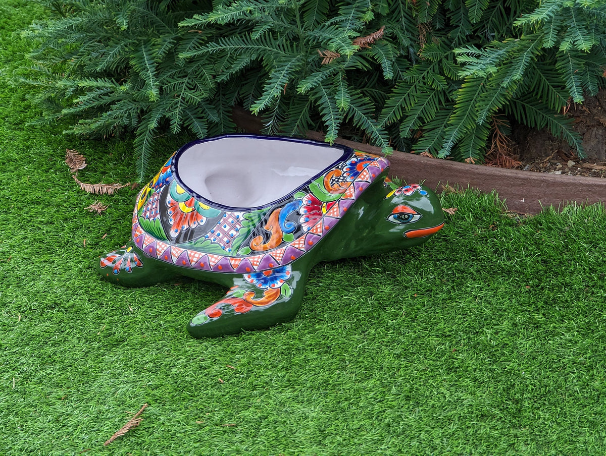 Talavera Turtle Planter, Handmade Mexican Pottery for Succulents or Flowers or Garden Decor, Ceramic Flower Pot for Outdoor or Home Decor