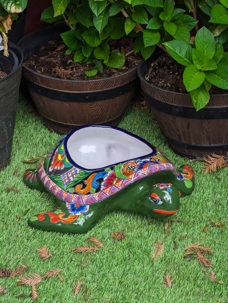 Talavera Turtle Planter, Handmade Mexican Pottery for Succulents or Flowers or Garden Decor, Ceramic Flower Pot for Outdoor or Home Decor