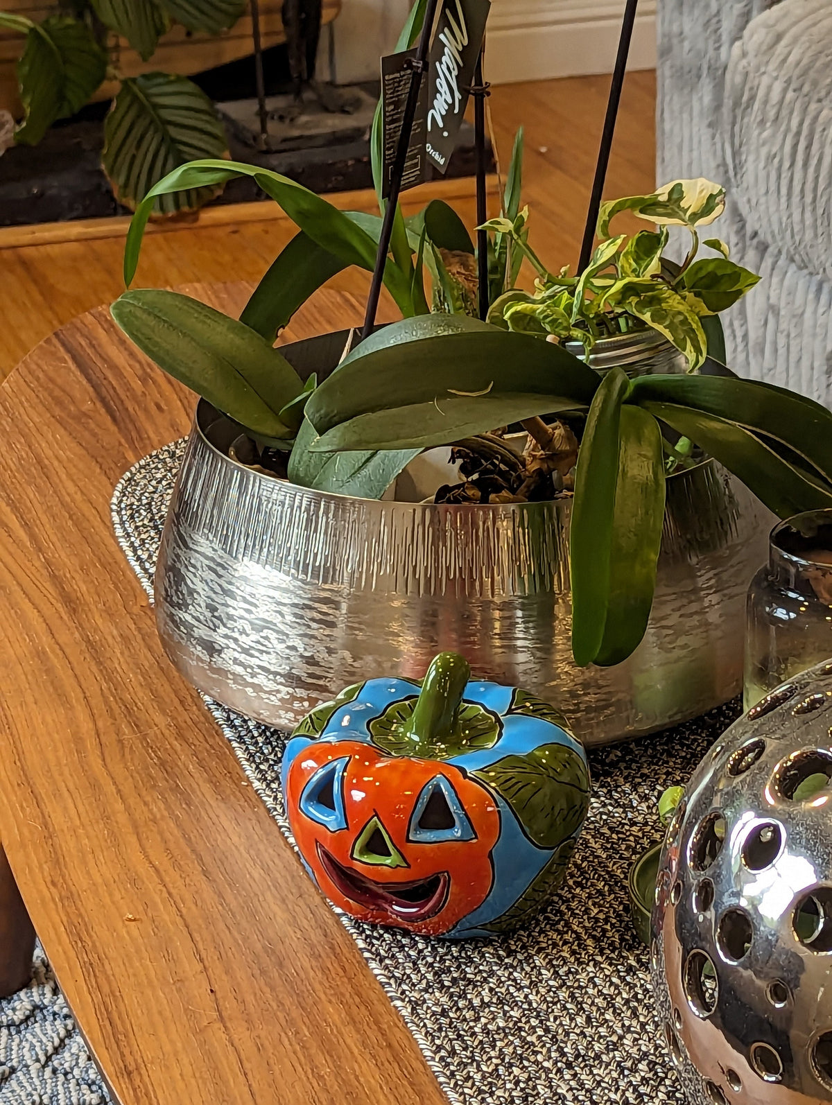 Halloween Pumpkin Decor, Jack-o-Lantern for Trick or Treat Party, Holiday Decor or Seasonal Yard Decor, Handmade Mexican Talavera Pottery