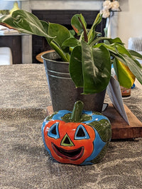 Halloween Pumpkin Decor, Jack-o-Lantern for Trick or Treat Party, Holiday Decor or Seasonal Yard Decor, Handmade Mexican Talavera Pottery