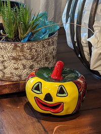 Halloween Pumpkin Decor, Jack-o-Lantern for Trick or Treat Party, Holiday Decor or Seasonal Yard Decor, Handmade Mexican Talavera Pottery