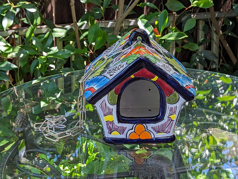 Ceramic Bird Feeder, Talavera Pottery, Decorative Outdoor Hanging Feeder Station, Handmade Mexican Pottery, Attract Wild Birds