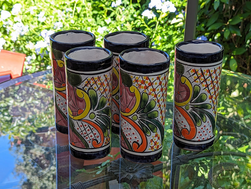 Five Talavera Ceramic Glasses, Handmade Talavera Pottery, Ceramic Water Glass Set for the Kitchen or Dining Room, Mexican Pottery