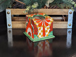 Facial Tissue Holder, Square Tissue Box, Talavera Pottery, Handmade in Mexico, 5" Tall Tissue Case, Green & Red