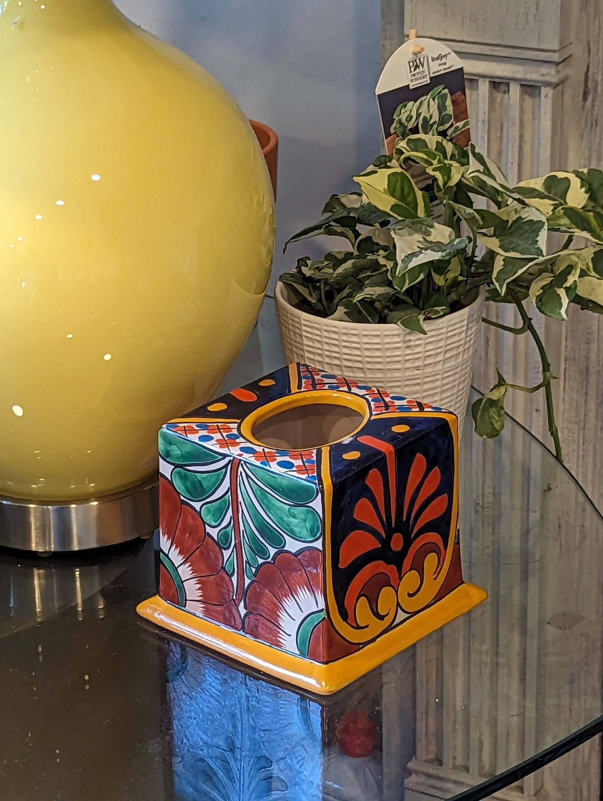 Facial Tissue Holder, Square Tissue Box, Talavera Pottery, Handmade in Mexico, 5" Tall Tissue Case