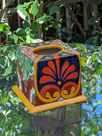 Facial Tissue Holder, Square Tissue Box, Talavera Pottery, Handmade in Mexico, 5" Tall Tissue Case