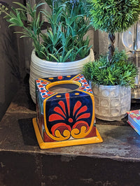 Facial Tissue Holder, Square Tissue Box, Talavera Pottery, Handmade in Mexico, 5" Tall Tissue Case