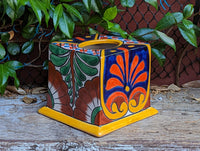 Facial Tissue Holder, Square Tissue Box, Talavera Pottery, Handmade in Mexico, 5" Tall Tissue Case