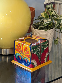 Facial Tissue Holder, Square Tissue Box, Talavera Pottery, Handmade in Mexico, 5" Tall Tissue Case