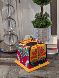 Facial Tissue Holder, Square Tissue Box, Talavera Pottery, Handmade in Mexico, 5" Tall Tissue Case