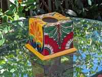 Facial Tissue Holder, Square Tissue Box, Talavera Pottery, Handmade in Mexico, 5" Tall Tissue Case