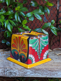 Facial Tissue Holder, Square Tissue Box, Talavera Pottery, Handmade in Mexico, 5" Tall Tissue Case