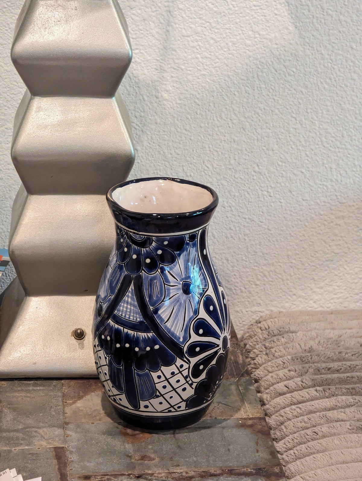 Blue Talavera Ceramic Vase | Handmade Mexican Pottery is Decorative Vase, Dried or Fresh Flowers, Colorful Home Decor