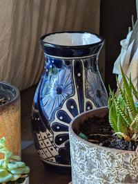 Blue Talavera Ceramic Vase | Handmade Mexican Pottery is Decorative Vase, Dried or Fresh Flowers, Colorful Home Decor