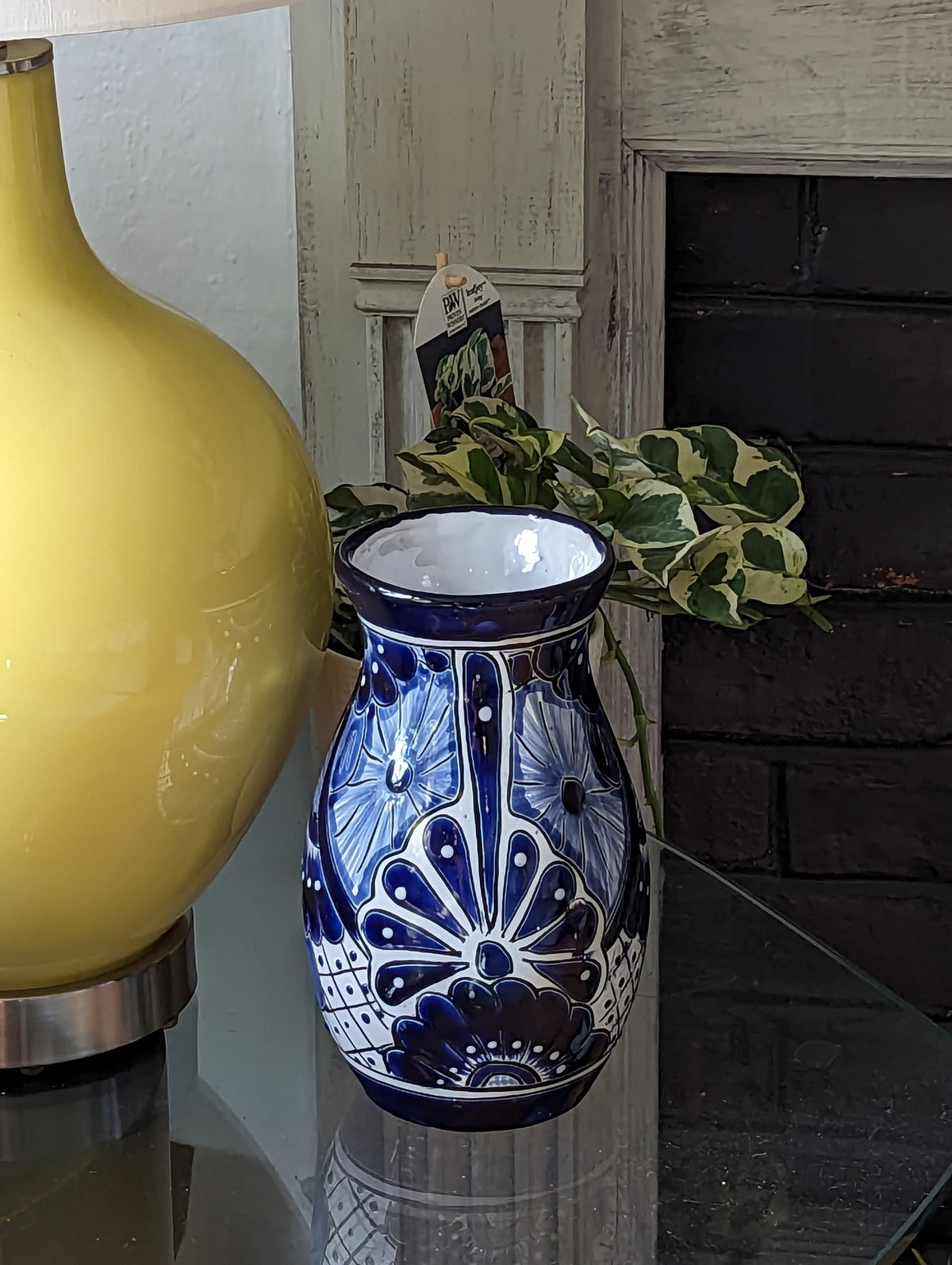 Blue Talavera Ceramic Vase | Handmade Mexican Pottery is Decorative Vase, Dried or Fresh Flowers, Colorful Home Decor