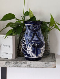 Blue Talavera Ceramic Vase | Handmade Mexican Pottery is Decorative Vase, Dried or Fresh Flowers, Colorful Home Decor