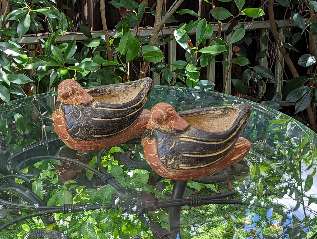 Dove Flower Pots (2), Mexican Clay Pottery for Indoor or Outdoor Home Decor, Pair of Two Small Planters for Yard, Garden or Porch Decor