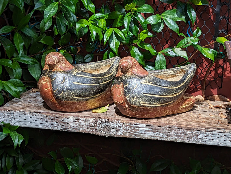 Dove Flower Pots (2), Mexican Clay Pottery for Indoor or Outdoor Home Decor, Pair of Two Small Planters for Yard, Garden or Porch Decor
