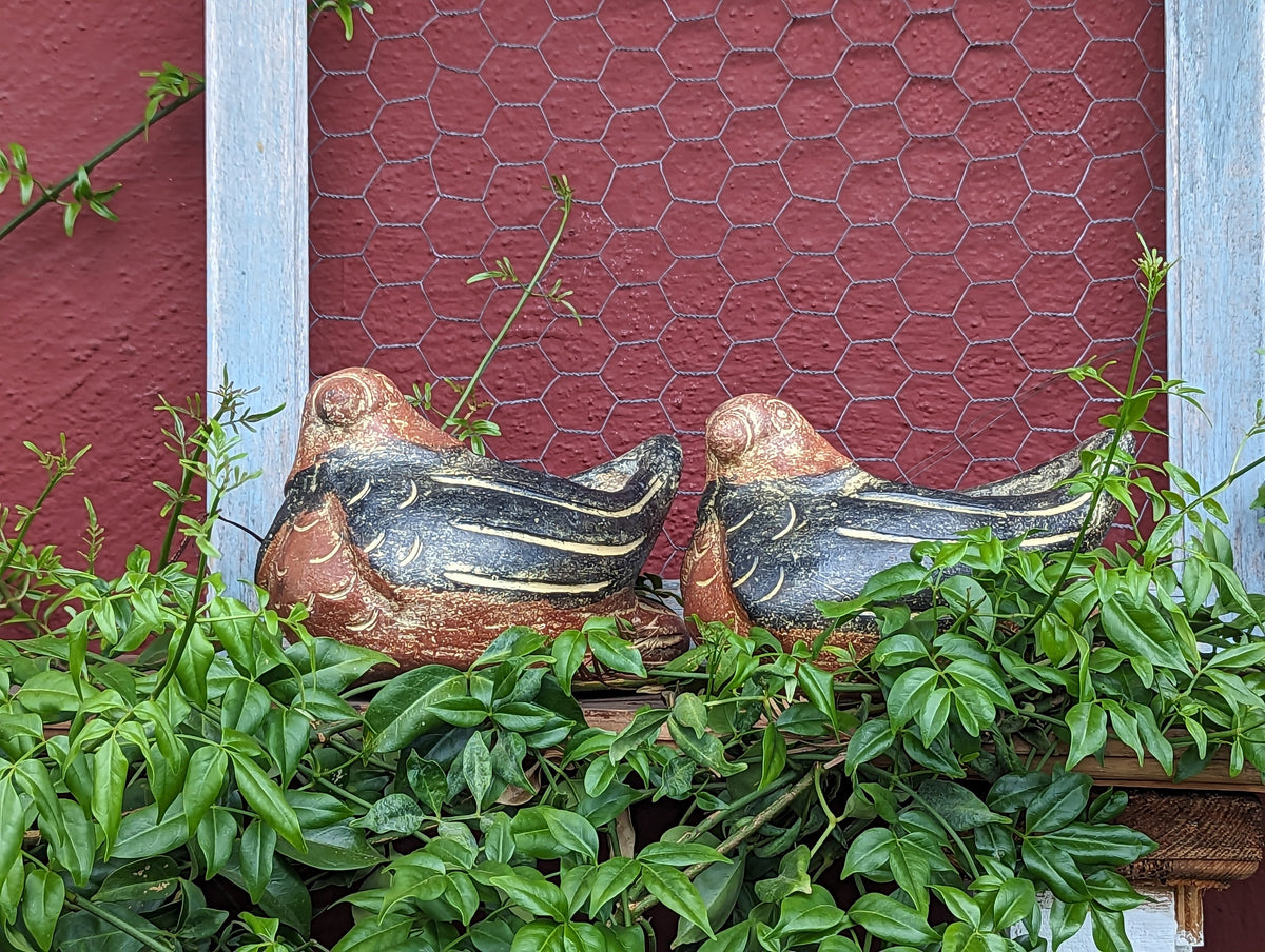 Dove Flower Pots (2), Mexican Clay Pottery for Indoor or Outdoor Home Decor, Pair of Two Small Planters for Yard, Garden or Porch Decor