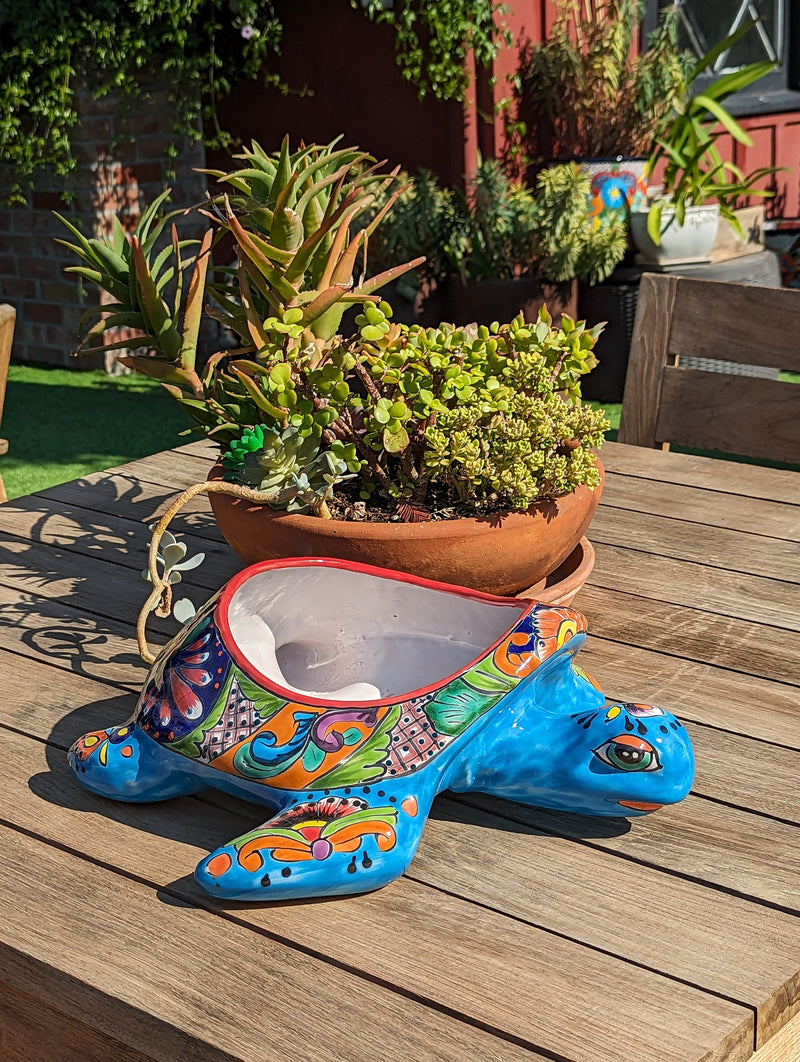 Talavera Turtle Planter, Handmade Mexican Pottery for Succulents or Flowers or Garden Decor, Ceramic Flower Pot for Outdoor or Home Decor